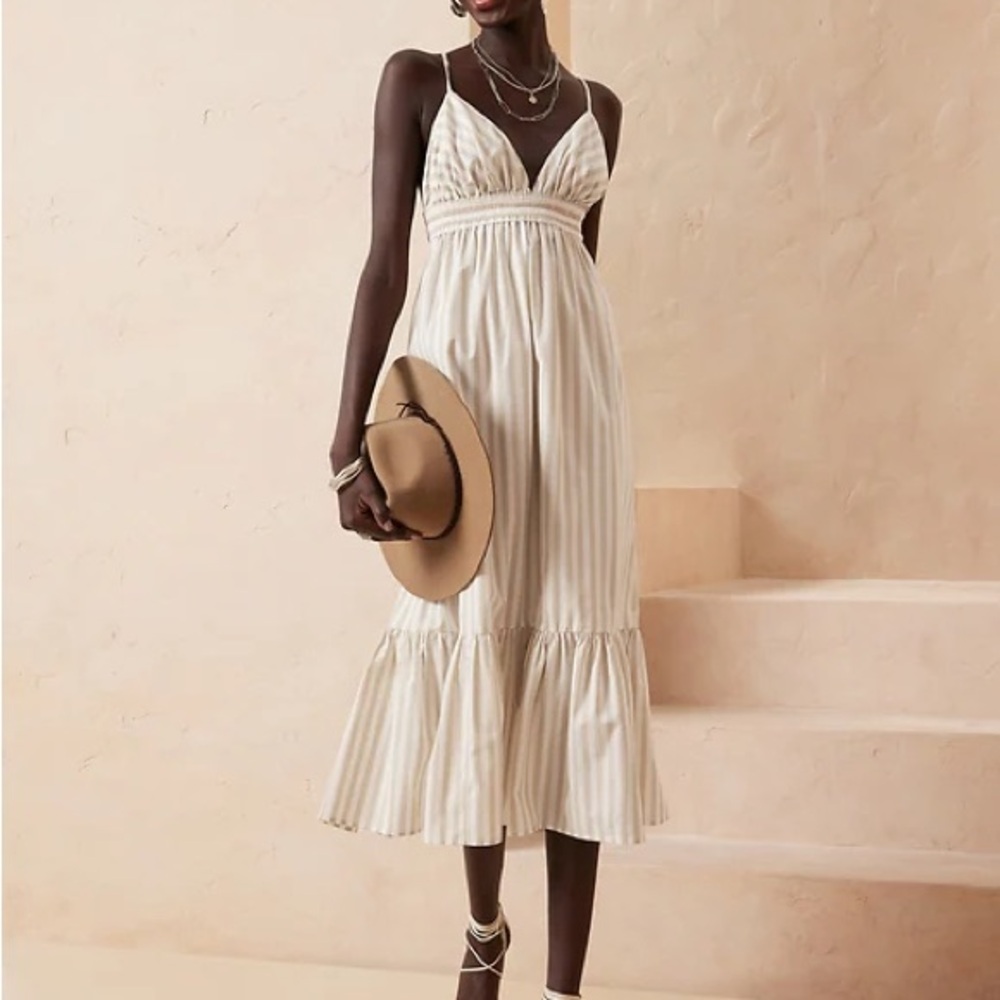 NWT Banana Republic Women's Poplin Maxi Dress Open Back Tan summer dress Sz M
